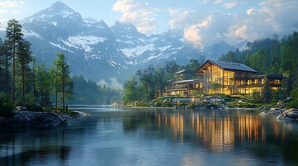 Obraz premium Mountain Retreat with Sustainable Design and Scenic View