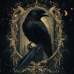 Gothic Raven in Gilded Frame 