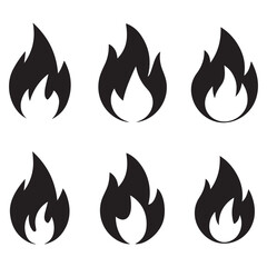 Fire icon collection. Fire flame symbol. Bonfire silhouette logotype. Flames symbols set flat style - stock vector