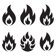 Fire icon collection. Fire flame symbol. Bonfire silhouette logotype. Flames symbols set flat style - stock vector