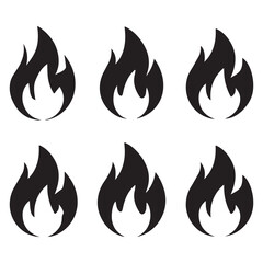 Fire icon collection. Fire flame symbol. Bonfire silhouette logotype. Flames symbols set flat style - stock vector