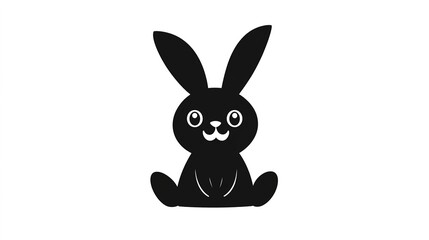 An adorable smiling rabbit designed in a cute kawaii silhouette vector style, set against a clean white background. This charming character features oversized ears, round cheeks, 