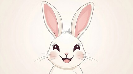 Obraz premium An adorable smiling rabbit designed in a cute kawaii silhouette vector style, set against a clean white background. This charming character features oversized ears, round cheeks, 