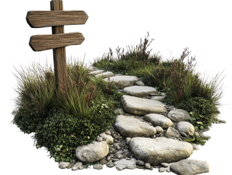 Pathway with signpost white isolate background.