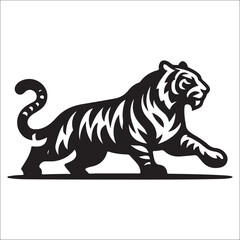 Naklejka premium tiger logo vector, Roaring tiger logo design vector illustration, Simple Design of Silhouette of Tiger Walking Vector, Vector tiger head, face for retro logos, emblems, badges