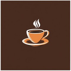 Obraz premium Coffee Cup Icon: Warm and inviting, a stylized illustration of a steaming coffee cup on a saucer, perfect for cafe logos, menus, or coffee-themed designs. 