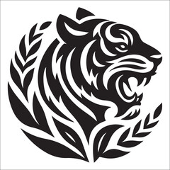 tiger logo vector, Roaring tiger logo design vector illustration, Simple Design of Silhouette of Tiger Walking Vector, Vector tiger head, face for retro logos, emblems, badges