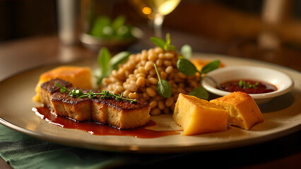 A Culinary Masterpiece: An Exquisite Meal Set Out for One Featuring a Colorful Array of Dishes