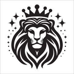 Lion Logo Design Vector Template. Lion Head Logo Icon Vector illustration. Black and white Lion head vector illustration, lion luxury logo icon template, elegant lion logo design illustration 