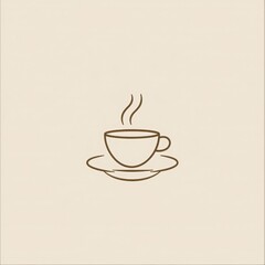 Coffee Break Minimalist Icon: A simple yet elegant line drawing of a steaming cup of coffee on a saucer, perfect for branding, websites, or social media.  