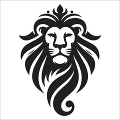 Lion Logo Design Vector Template. Lion Head Logo Icon Vector illustration. Black and white Lion head vector illustration, lion luxury logo icon template, elegant lion logo design illustration 