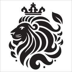 Obraz premium Lion Logo Design Vector Template. Lion Head Logo Icon Vector illustration. Black and white Lion head vector illustration, lion luxury logo icon template, elegant lion logo design illustration 
