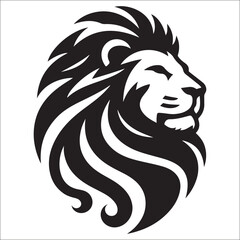 Lion Logo Design Vector Template. Lion Head Logo Icon Vector illustration. Black and white Lion head vector illustration, lion luxury logo icon template, elegant lion logo design illustration 