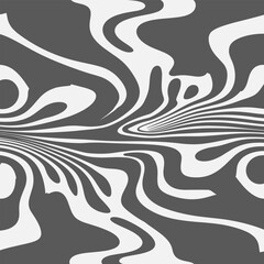 wavy lines abstract background. Trendy psychedelic retro style backdrop. Waves, swirl and twirl pattern. Twisted distorted vector texture.