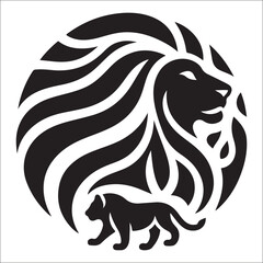 Lion Logo Design Vector Template. Lion Head Logo Icon Vector illustration. Black and white Lion head vector illustration, lion luxury logo icon template, elegant lion logo design illustration 