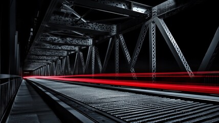 Red Light Streaks Across a Bridge Underpass at Night