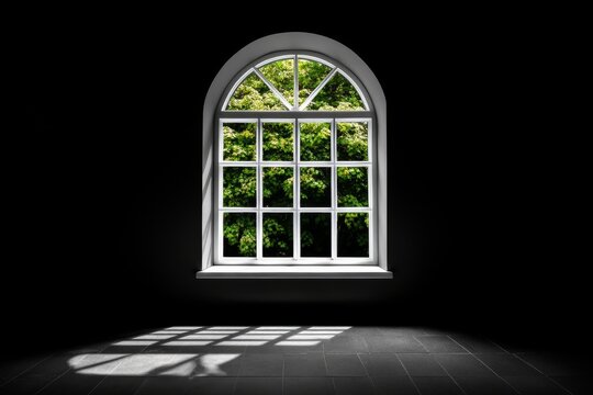 Minimalist depiction of a barred window casting shadows, capturing the quiet yet intense sense of isolation, symbolizing simplicity and focus