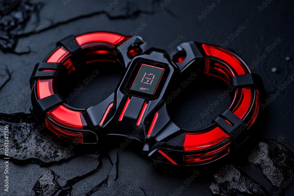 Aufkleber futuristic handcuffs with digital lock display and sleek, high-tech design, symbolizing advanced sec