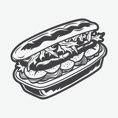 Philly Cheesesteak Silhouette Vector Illustration Isolated on White Background American Sandwich Art Design