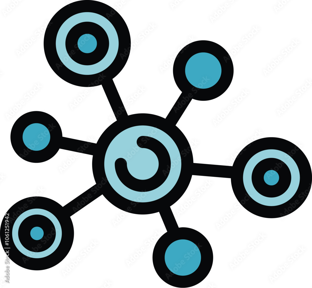 Poster abstract icon representing a central hub connecting multiple data points, symbolizing network infras