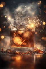 Whiskey on Ice with Sparkles and Smoke	