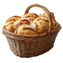 Freshly Baked Bread in a Basket on Transparent Background