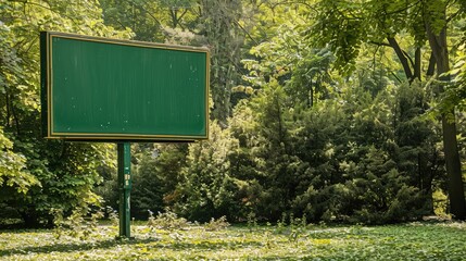 Billboard in green park with space for ads and text.
