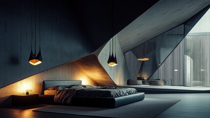 Modern Bedroom with Unique Architecture	