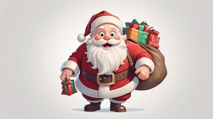 Obraz premium Cheerful cartoon Santa Claus holding a big sack of gifts
