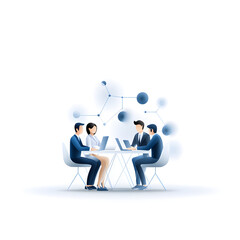 Business team meeting around a table in an office, showcasing teamwork and communication among professionals