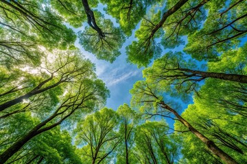 Fototapeta premium minimalist tree canopy view towards sky, nature