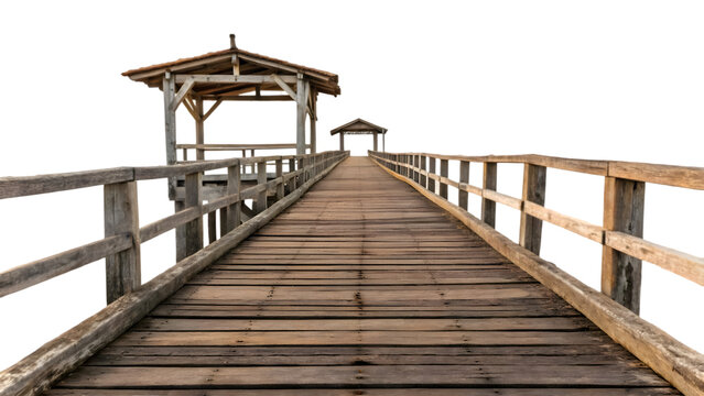 Fototapeta Empty wooden pier stretches into the darkness, inviting exploration. 