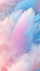 Obraz premium Close-up of soft white feathers with pastel pink and blue tones, giving a delicate, peaceful effect.