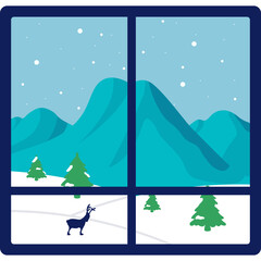 Window with Snowscape View Illustration