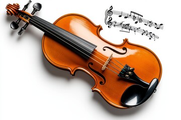 Fototapeta premium a 2D cartoon illustration of a violin with music notes around it elegant and classic white background