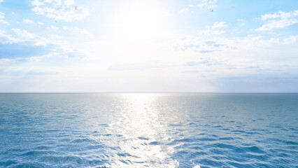Perfect sky and water of ocean. Amazing sea landscape. Seascape background. Tourism, travel, holdiay, summer concept.