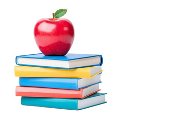 Colorful Books with a Red Apple on Top