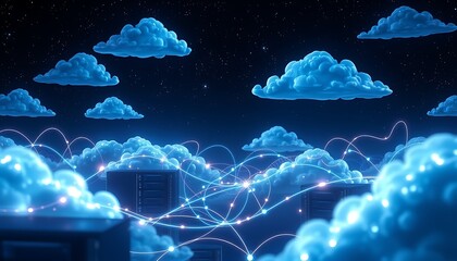 A series of interconnected clouds and servers, with data streams flowing between them.