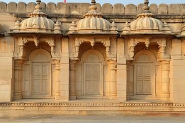 Obraz premium Intricate stone architecture featuring ornate arches and detailed carvings.
