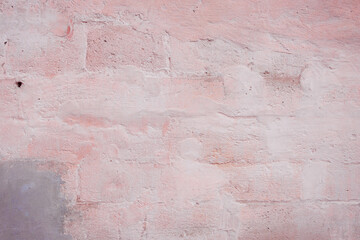 Grunge red concrete background. Textured plaster wall. Color of the year 2025 concept. Top view, layout for design. Surface with peeling shabby pattern.