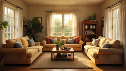 An Inviting Living Room with Comfortable Couches Perfectly Arranged for Socializing with Friends and Family
