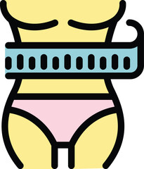 This icon depicts a woman measuring her waist, symbolizing weight loss, fitness, and a healthy lifestyle