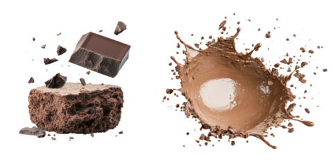 Chocolate Splash and Brownie Crumble Delight , isolated on transparent background