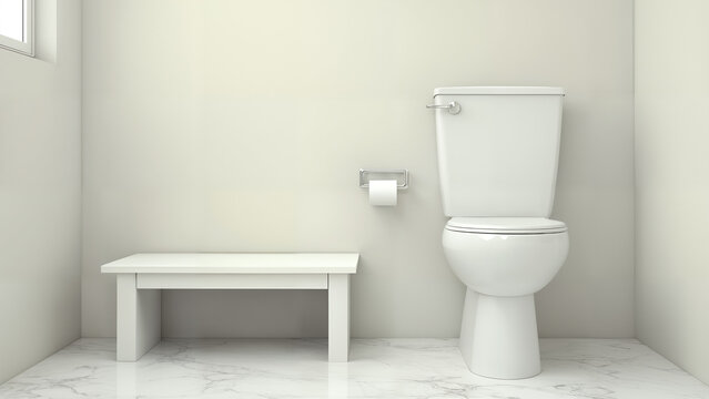 Whimsical Charm: A Bright White Bench Next to a Quirky Toilet in a Playful Setting