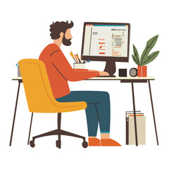 Designer Working in Cozy Workspace with Plant Decor