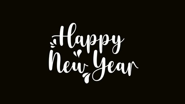 Animated Happy New Year lettering with white cursive on a black and green background. Great for New Year's Eve party invitations, social media posts, and greeting cards. Footage animation