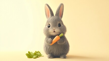 Obraz premium Cute Bunny Holding a Carrot