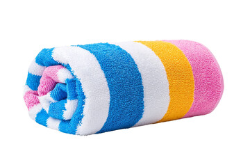Colorful Rolled Beach Towel on White Background