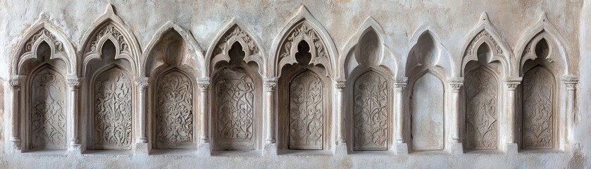 Obraz premium A series of intricately carved stone arches with decorative patterns.