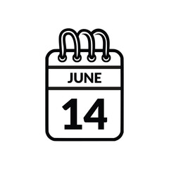June 14 Calendar icon vector illustration.